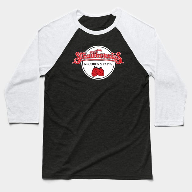 Strawberries Records & Tapes Baseball T-Shirt by Chewbaccadoll
